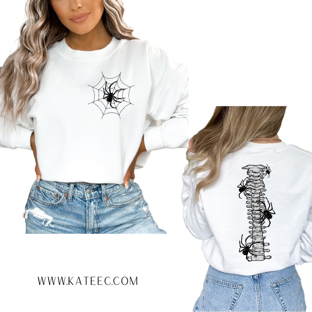 Distressed Halloween design on the softest crew neck sweater in your closet!!